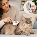 Escova pet autolimpante sendo usada em gato